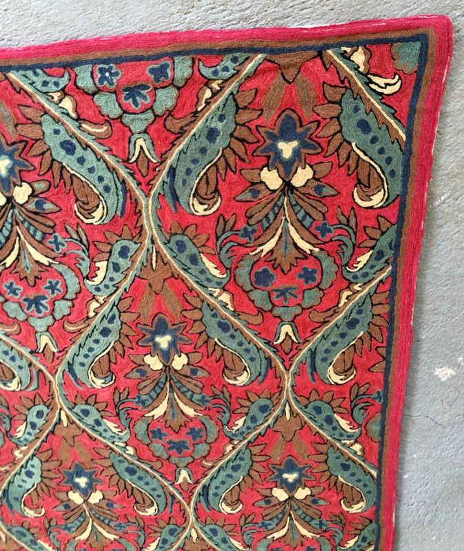 Vintage Silk Kashmiri Chain Stitch Handmade Rug 3ft 6" x 5ft 4" gallery