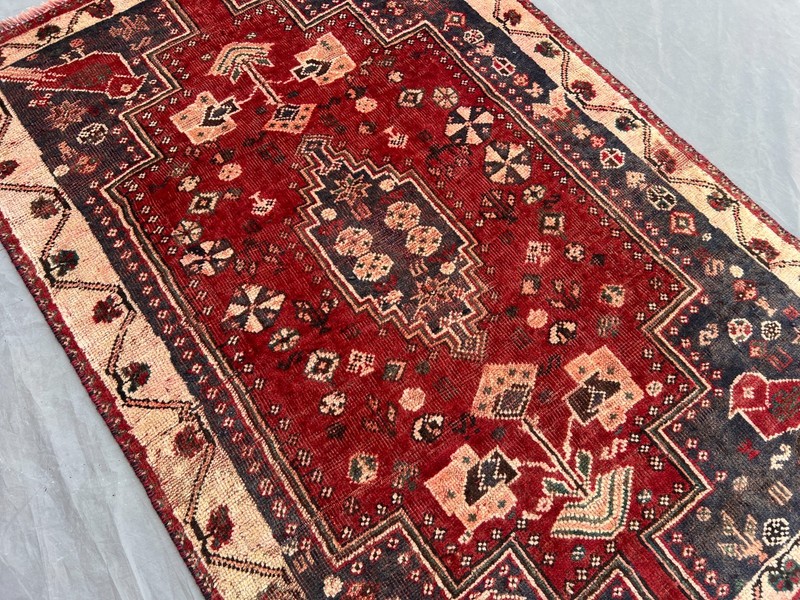 Zanjan Rug 5x6.7 Tribal Geometric Birds Hand Knotted Wool Red Blue Oriental Area gallery