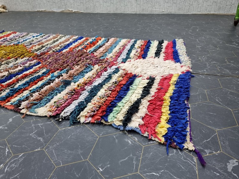 Moroccan Handmade Vintage Boucherouite 3'3"x8'7" Geometric Blue Cotton Area Rug gallery