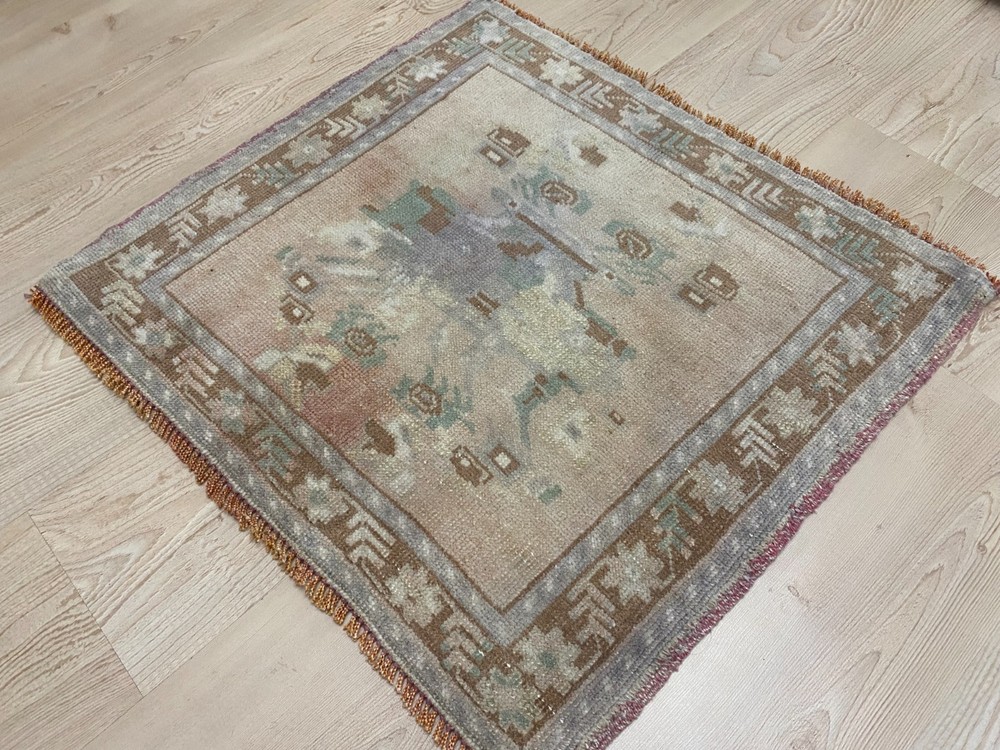 Vintage Anatolian Rug Small 2.0x2.2 ft Handwoven Wool Square Accent Rug
