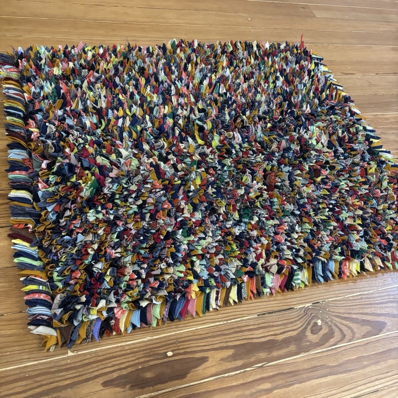 Vintage Heavy Backing Colorful Hooked Rag Rug Handmade 35”x29” Accent Entry OOAK gallery