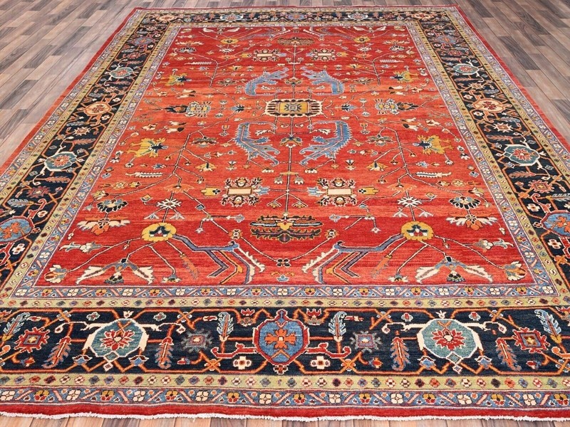 Exquisite Madder Root Red, Serapi Design, Heriz Hand-knotted Rug 8'10" x 11'8" gallery