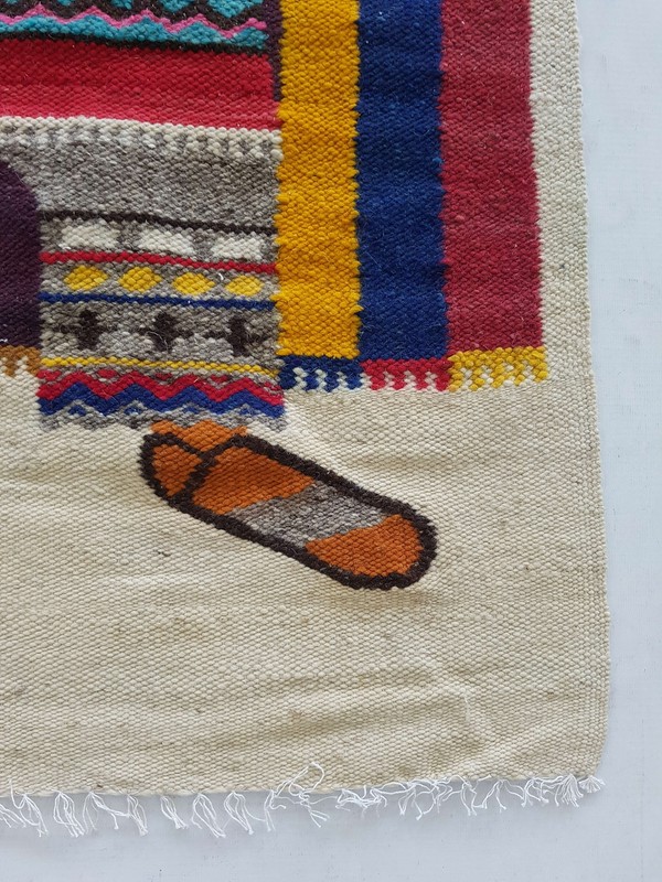 Vintage Handmade Cotacachi Peru Pictorial Multicolor Kilim Rug Carpet 132x66cm gallery