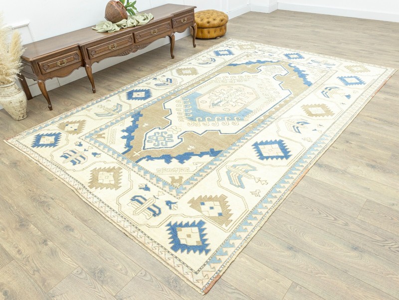 Oversize Turkish Oushak Rug – 7'6"x10'10" – Mid Century Modern Geometric Carpet gallery