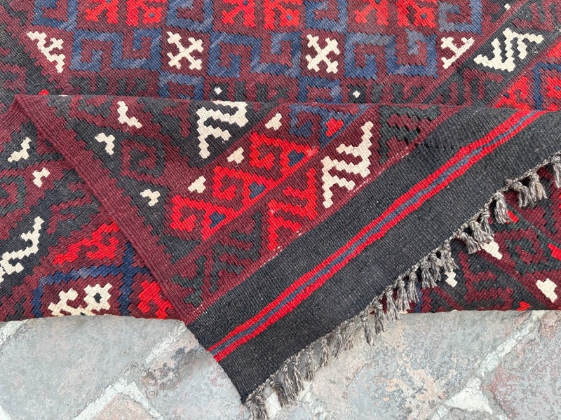 Red Afghan Kilim Rug 5'1x9'6 Handwoven Wool Tribal Geometric Flatweave Vintage gallery