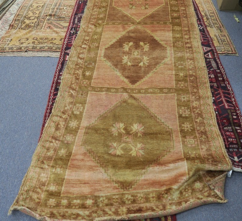 Antique Turkish Oushak Ushak Borlo Hand Knotted Wool Rug Gallery Runner 3'9x15'6 gallery
