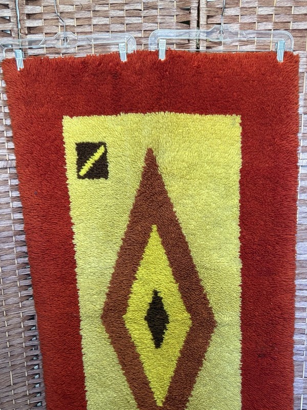 Vintage 70's MCM Latchhook Rug Bohemian Aztec 54X29 gallery