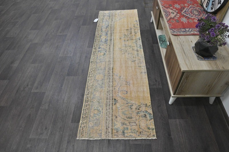 Vintage Turkish Runner Rug 2x7ft ORANGE Handmade Anatolian Oushak Hallway Wool gallery