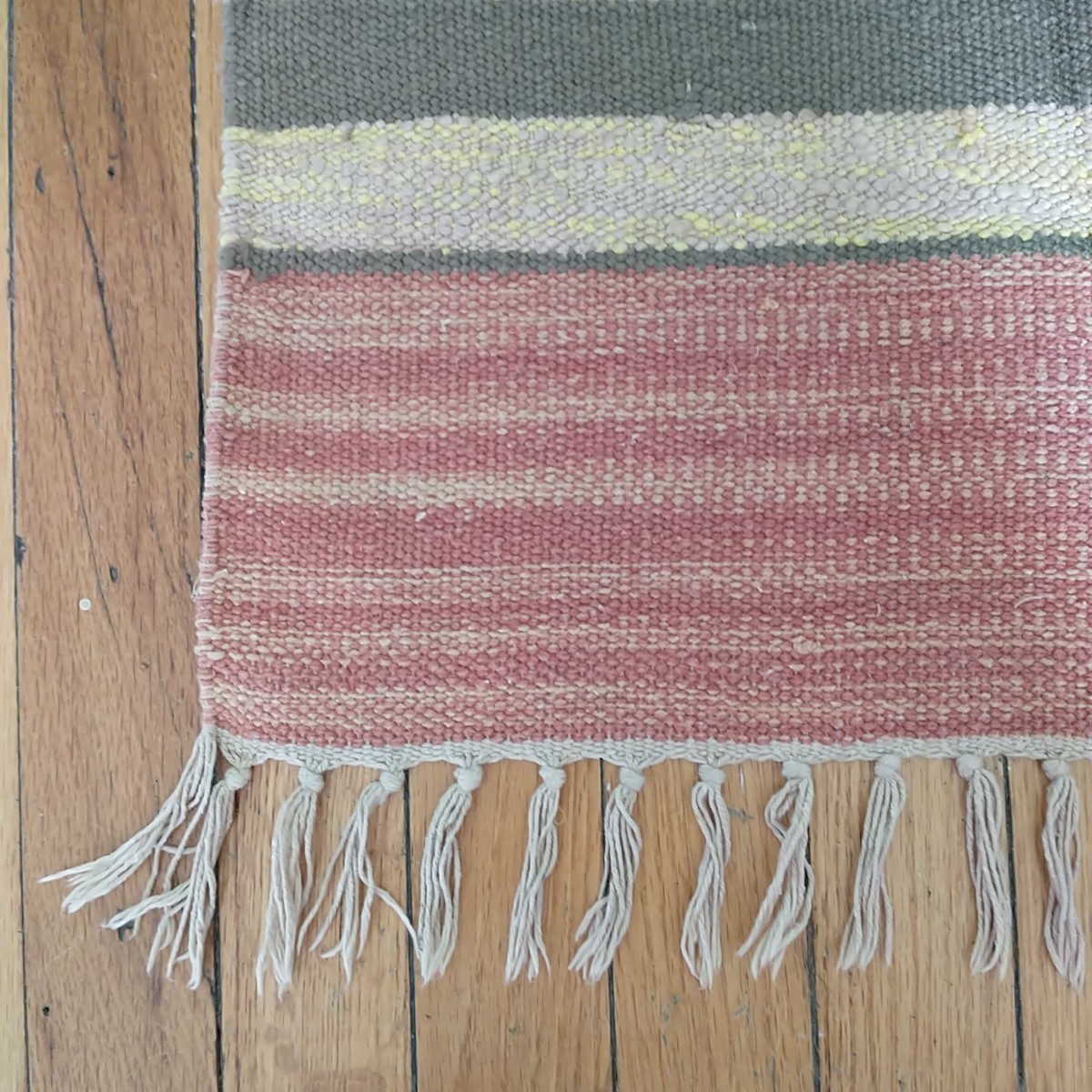 Vtg Hand Knotted Flat Weave Kilim Kilm Wool Area Rug Fringes Striped Geometric gallery