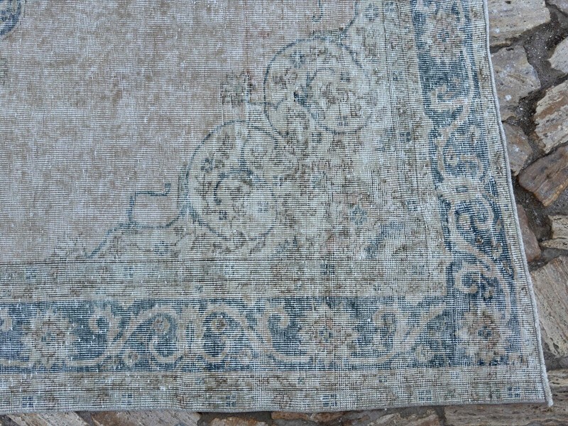 Hand-Woven Medallion Turkish Rug 7x10 Blue Large Wool Carpet Muted for Saloon gallery