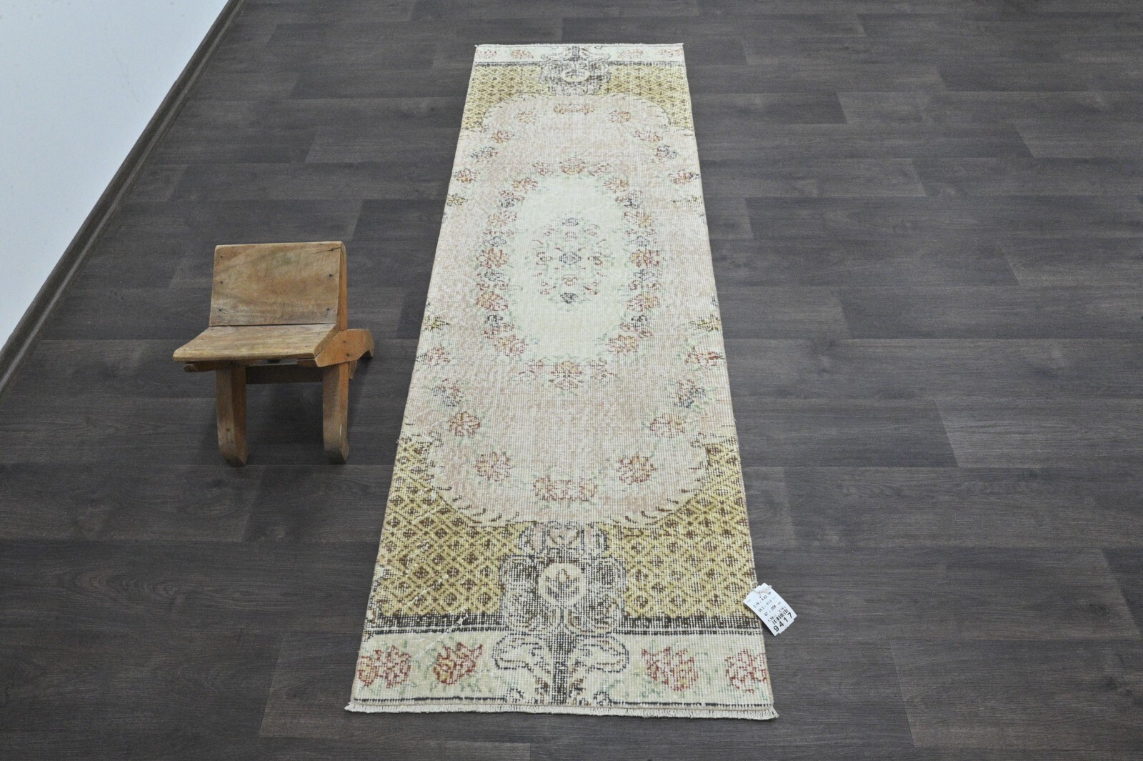 Vintage Turkish Runner Rug 2x7ft Wool Anatolian Handmade Hallway Oushak BROWN gallery