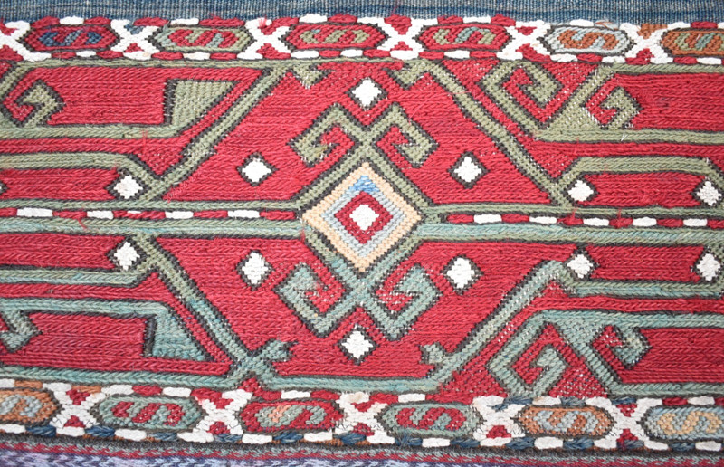Antique Turkish Rug 21'' x 42'' Collector's Item Reyhanli Soumak Chuval Face Rug gallery
