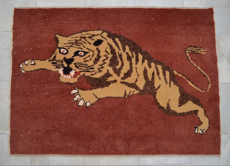4x5 Rug HandMade Oushak rug NEW Rug Turkish Rug Tiger Attack Pattern 3'9"x5'4" gallery