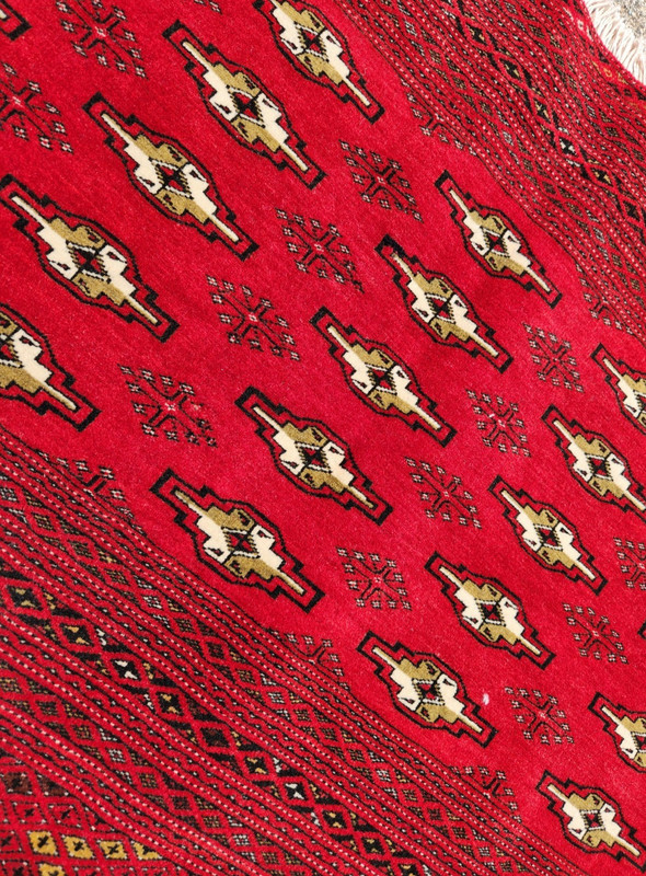 ANTIQUE HAND WOVEN TOURKMON VINTAGE WOOL VG DYE RED 54"x27" gallery