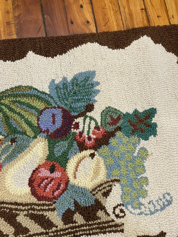 Vintage Hooked Rug, Kitchen Doorway Bedroom Autumn, Gourds, Grapes 34.5 x 24.25 gallery