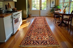 3’6 x 10’10 Semi Antique Heris Handmade Wool Runner Rug Caucasian Carpet 4 x 11