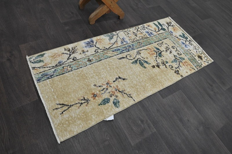 Oushak Turkish Doormat Rug 2x4 BEIGE Anatolian Handmade Vintage Small Kilim Rug gallery