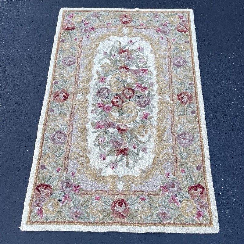 Antique French Handmade Aubusson Floral Wool Rug 65” x 42” in Area Rug gallery