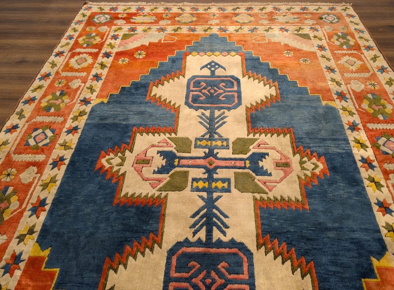 Turkish Rug 8x11, Geometric Medallion, Colorful, Star Border gallery