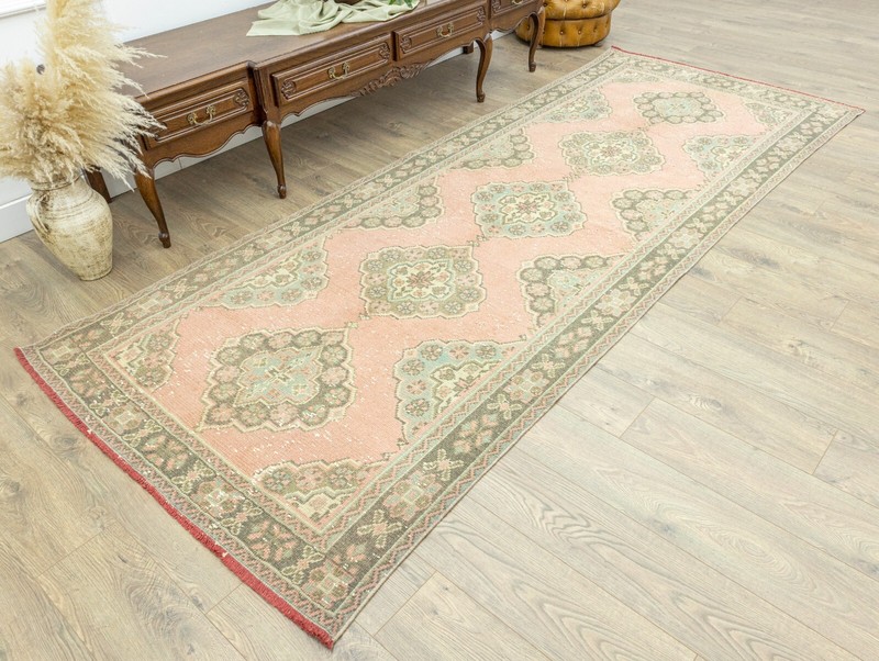 Rustic Farmhouse Wide Turkish Runner-Vintage Hand Knotted Oushak Rug-4.3x11.1 ft gallery