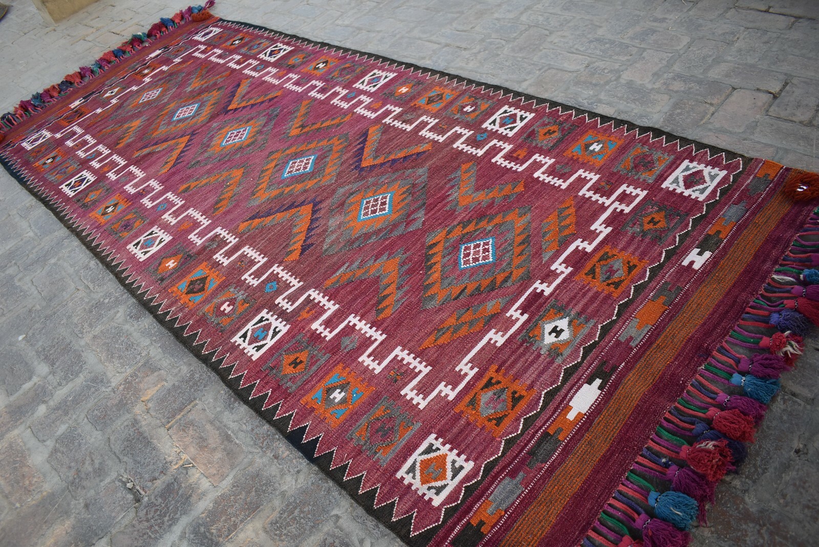 4'10 x 11'4 Handmade vintage afghan tribal qalaino area kilim rug, Best wool rug gallery