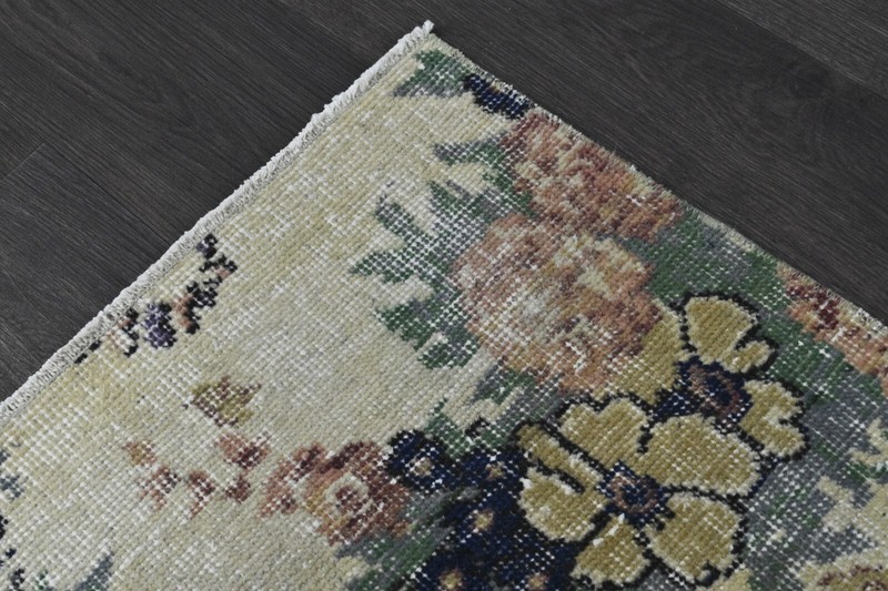 Vintage Turkish Runner Rug 2x9ft BEIGE Handmade Anatolian Oushak Hallway Wool gallery