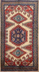 Ivory Geometric Viss Indian Area Rug Tribal Hand-knotted Wool Carpet 4×6