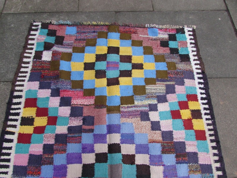 Vintage Traditional Hand Made Oriental Cotton Blue Red Large kilim 295x127cm gallery