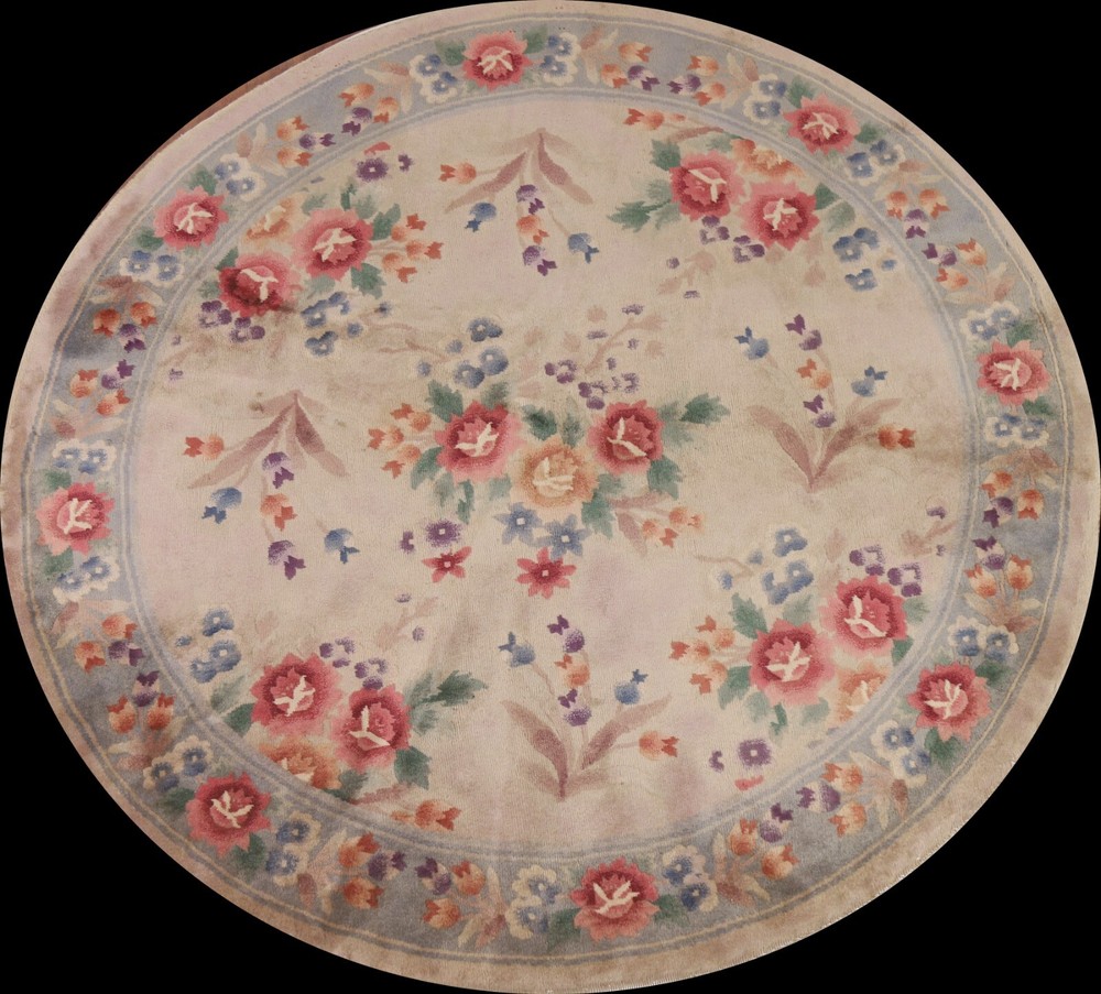 Vegetable Dye Art Deco Floral Round Rug 6x6 Handmade Transitional Carpet