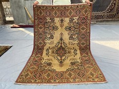 Antique Turkmen Rug 3’10×5’2 ft – Handmade Wool Faded Floral Medallion Decor Rug
