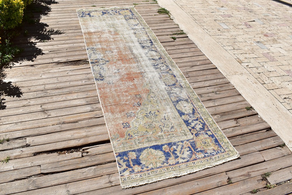 Turkish 34x115 in Oushak Rug 2x9 Natural Wool Runner Hallway Kitchen Carpet