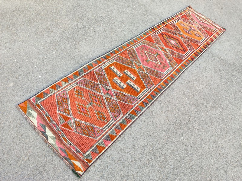 Rare Antique rug 3x11, Vibrant Turkish runner 3x11 vintage, Heriz rug, Herki rug gallery