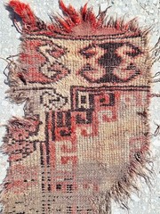 1880s Rare Collectible Antique Fragment Carpet , Cappadocian HandMade Pile Rug