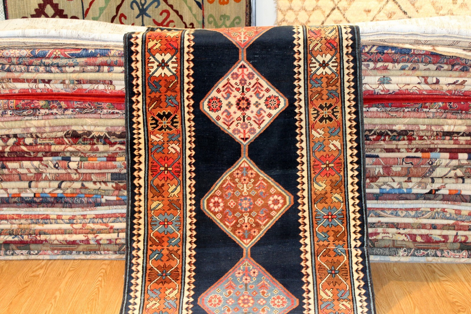 Vintage CAUCASIAN Kazak Qarabagh from Rug Early 1900 Karabakh Rugs 3'6" X 15' gallery