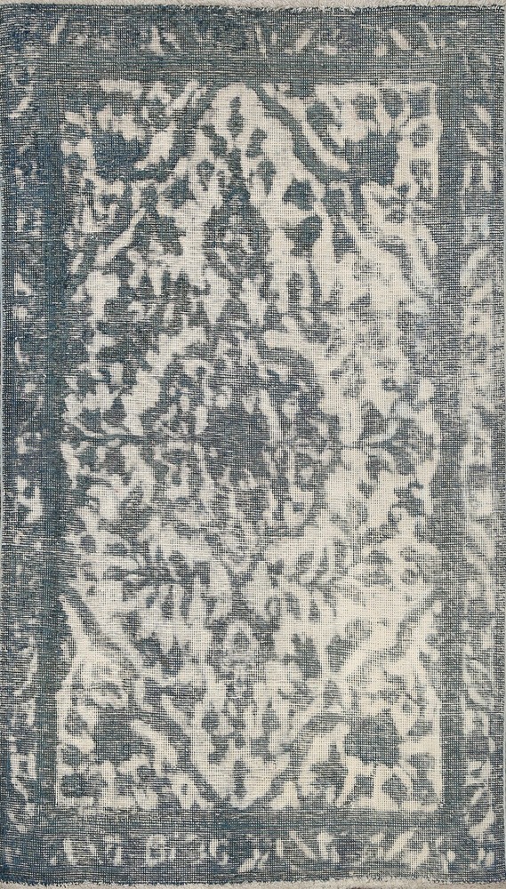 Semi Antique Distressed Floral Tebriz Area Rug Level Loop Pile Hand-Knotted 3x5
