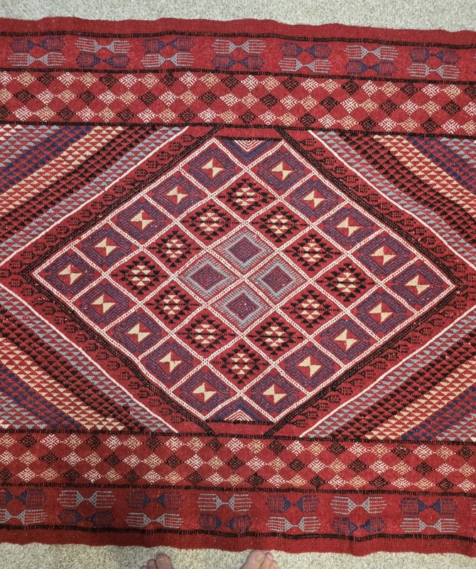 Vintage Tunisian Margoum Rug 53"x82" Handwoven Wool Red Geometric Carpet 2013 gallery