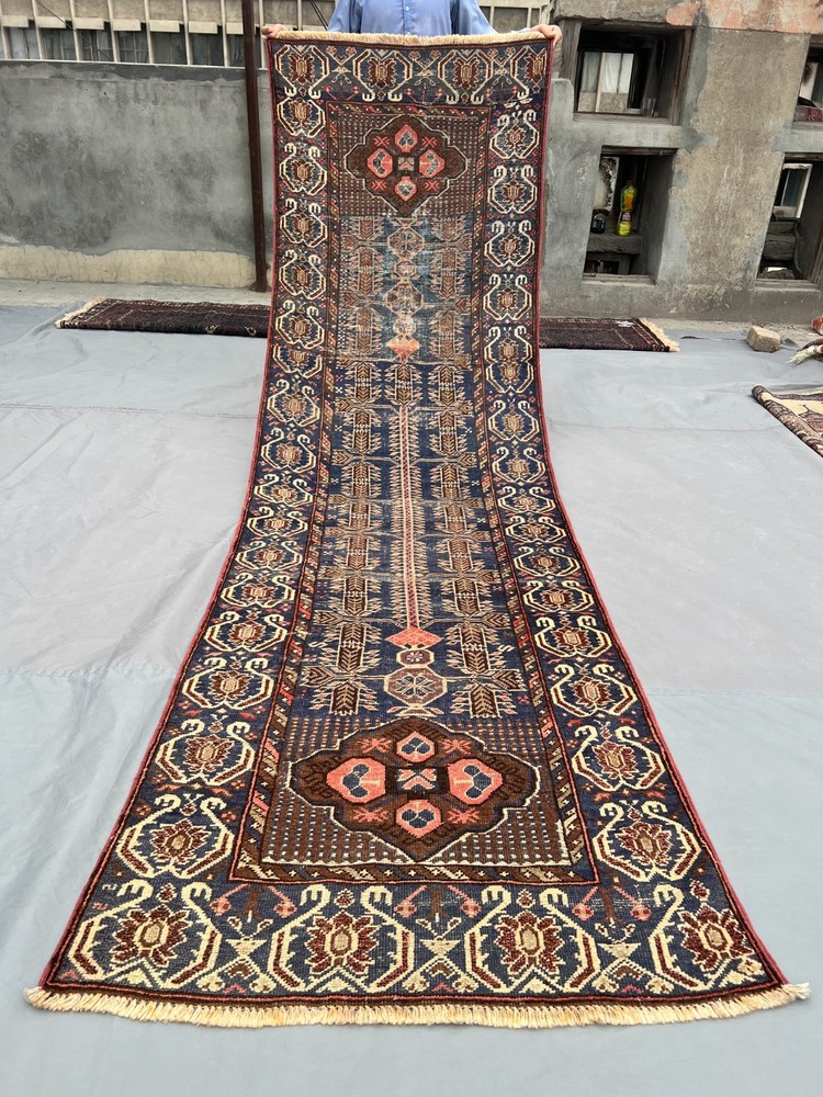 2'10x9'9 ft Antique Handmade Runner Rug Low Pile Tribal Distressed Runner Rug