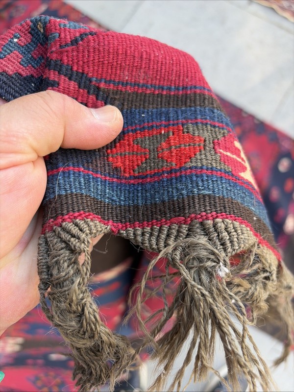 Auth: 19th C Yuruk Kurdish Kilim Drapery Hanging Wool & METAL 60x72 gallery