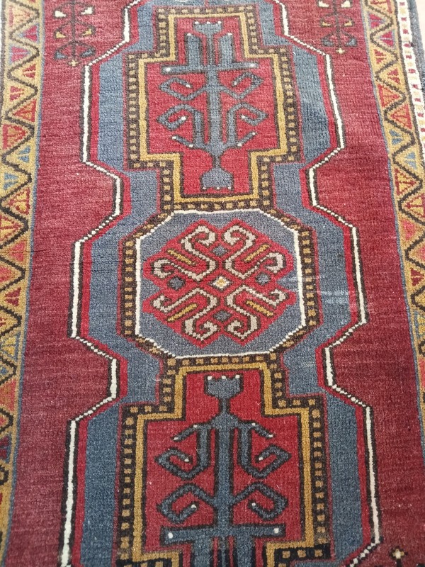 Antique Unique Geometric Rug, Tribal vintage rug, Handmade Caucasian Blue Rug gallery