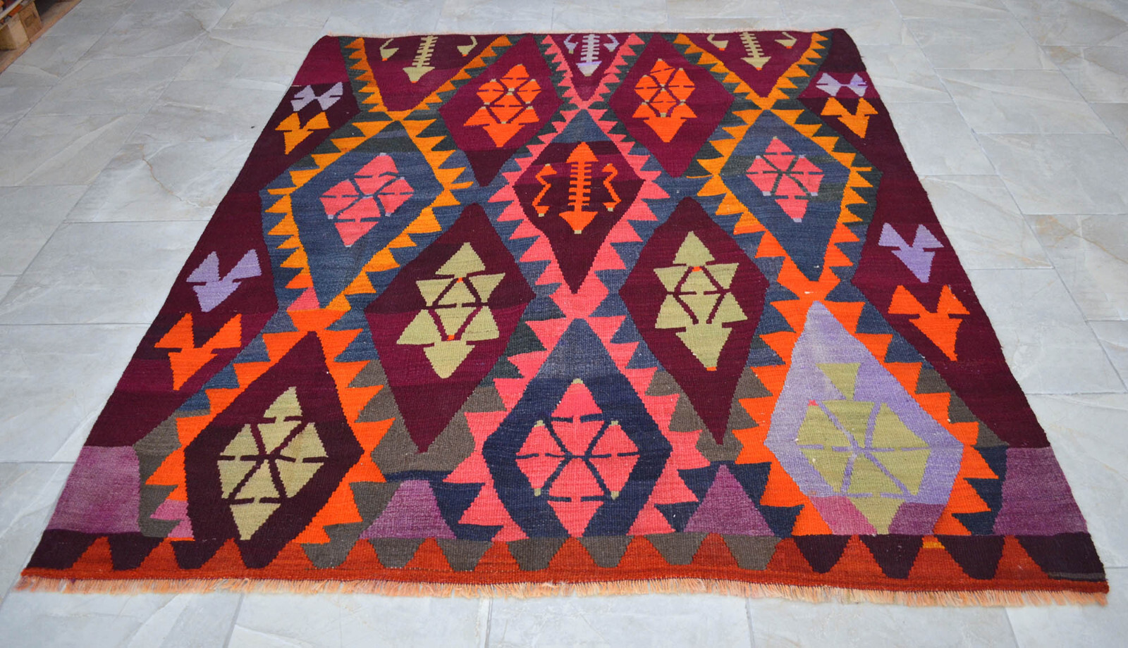 Antique Rug, Turkish Kilim Rug, Handmade Rug Colorful Area Rug Vege Dyes, 6 x 7 gallery