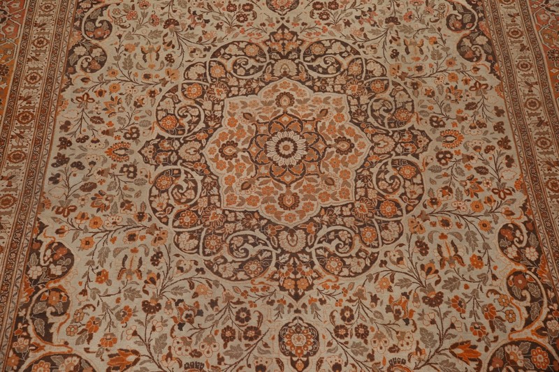 Pre-1900 Ivory Tebriz Vegetable Dye Handmade Palace Size Antique Rug 13x19 ft. gallery