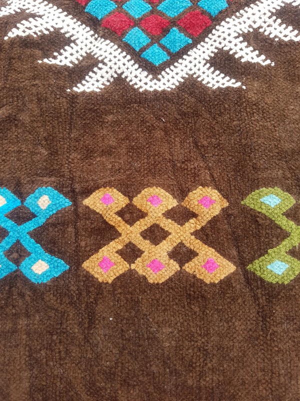 Fine Vintage Traditional Hand Made Moroccan Wool Brown Kilim 103x52cm gallery