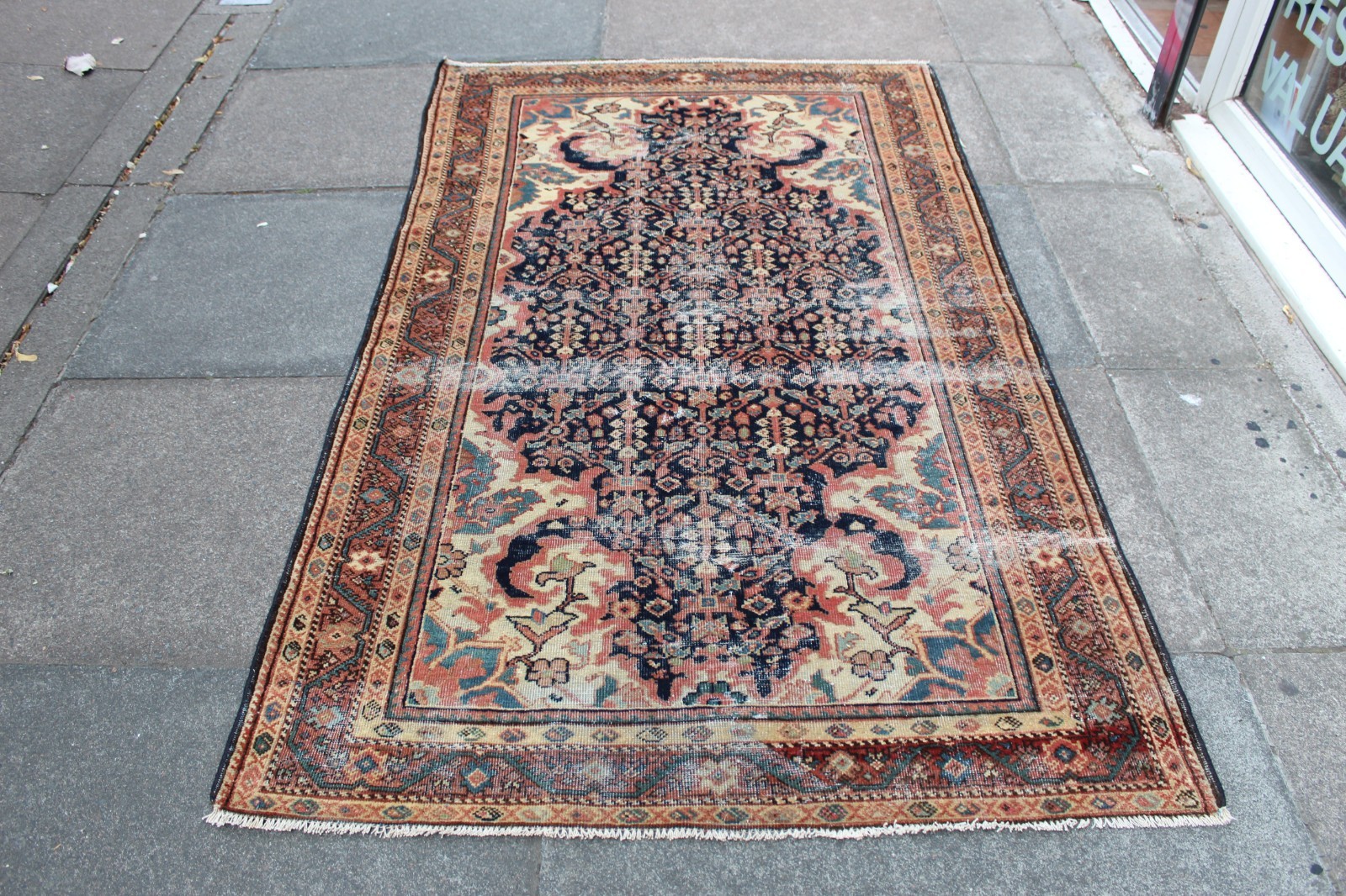 Antique Worn Hand Made Traditional Oriental Wool Blue Large Rug 201x122cm gallery