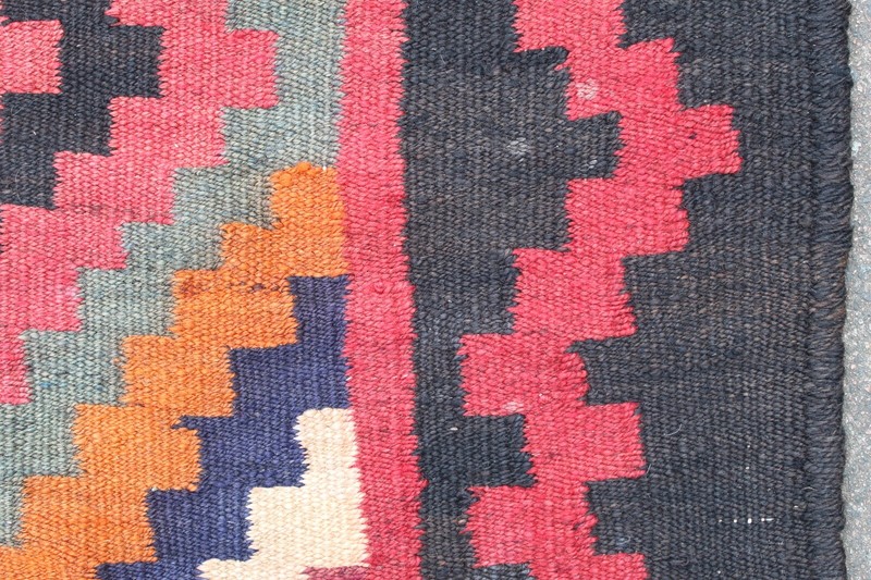 Vintage Traditional Hand Made Oriental Wool Red Green Kilim 330x124cm gallery
