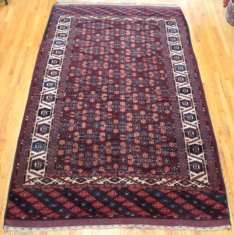 Antique Turkman Yomud Tribe with Kepse Gul Design Main Rug 6'3" x 10'8" gallery