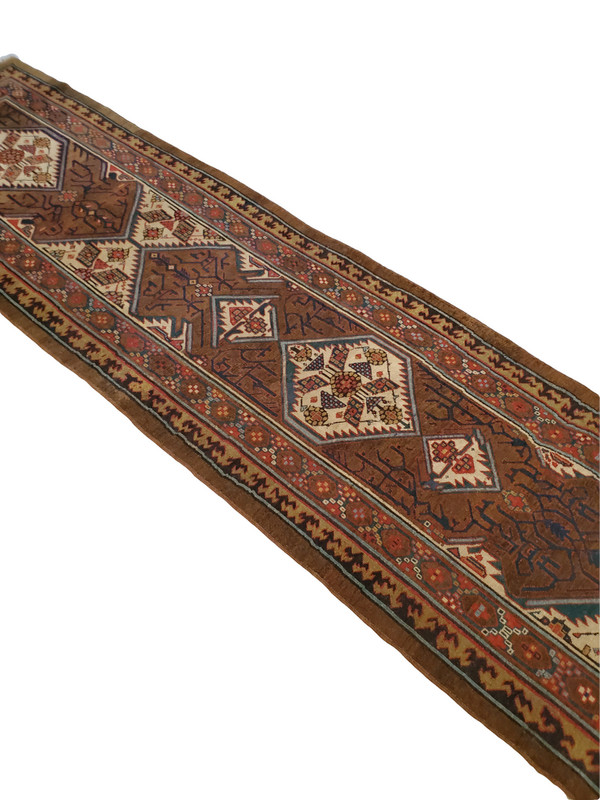 Hamedan Camel-Hair runner, Brown Ivory Lozenge Medallion - 3'0" x 11'4" gallery