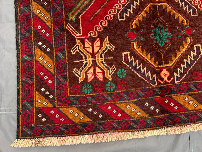 3'5x6'5 ft Vintage Baluchi Nomadic Geometric Hand Knotted Wool Area Rug gallery