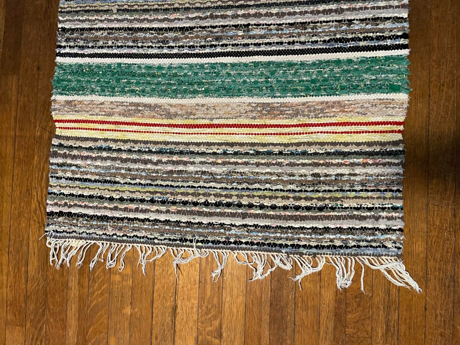 Excellent Antique Swedish Hand Made Rag Rug (30x111inches) 1920s gallery