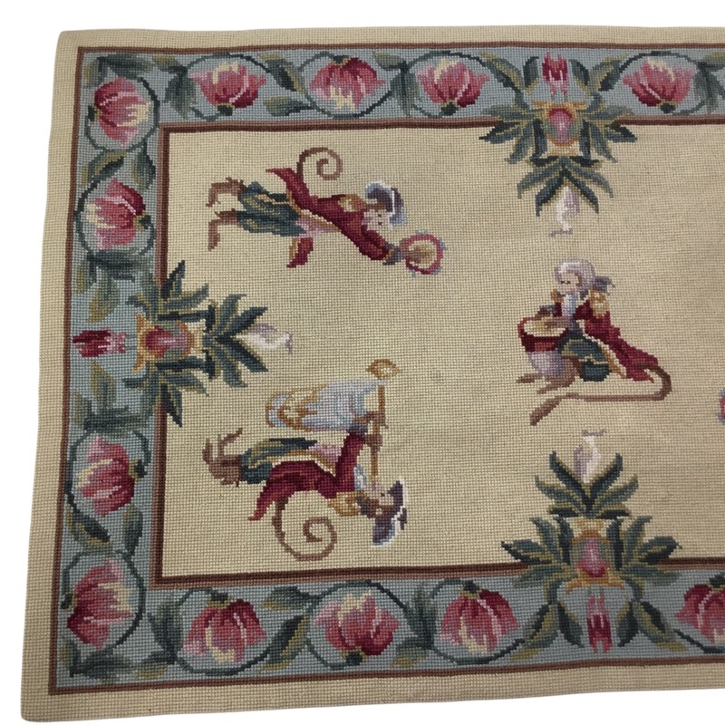 Vintage Aubusson Style Needlepoint Wool Rug Chinoisere Monkey Promenade 35 x 23 gallery