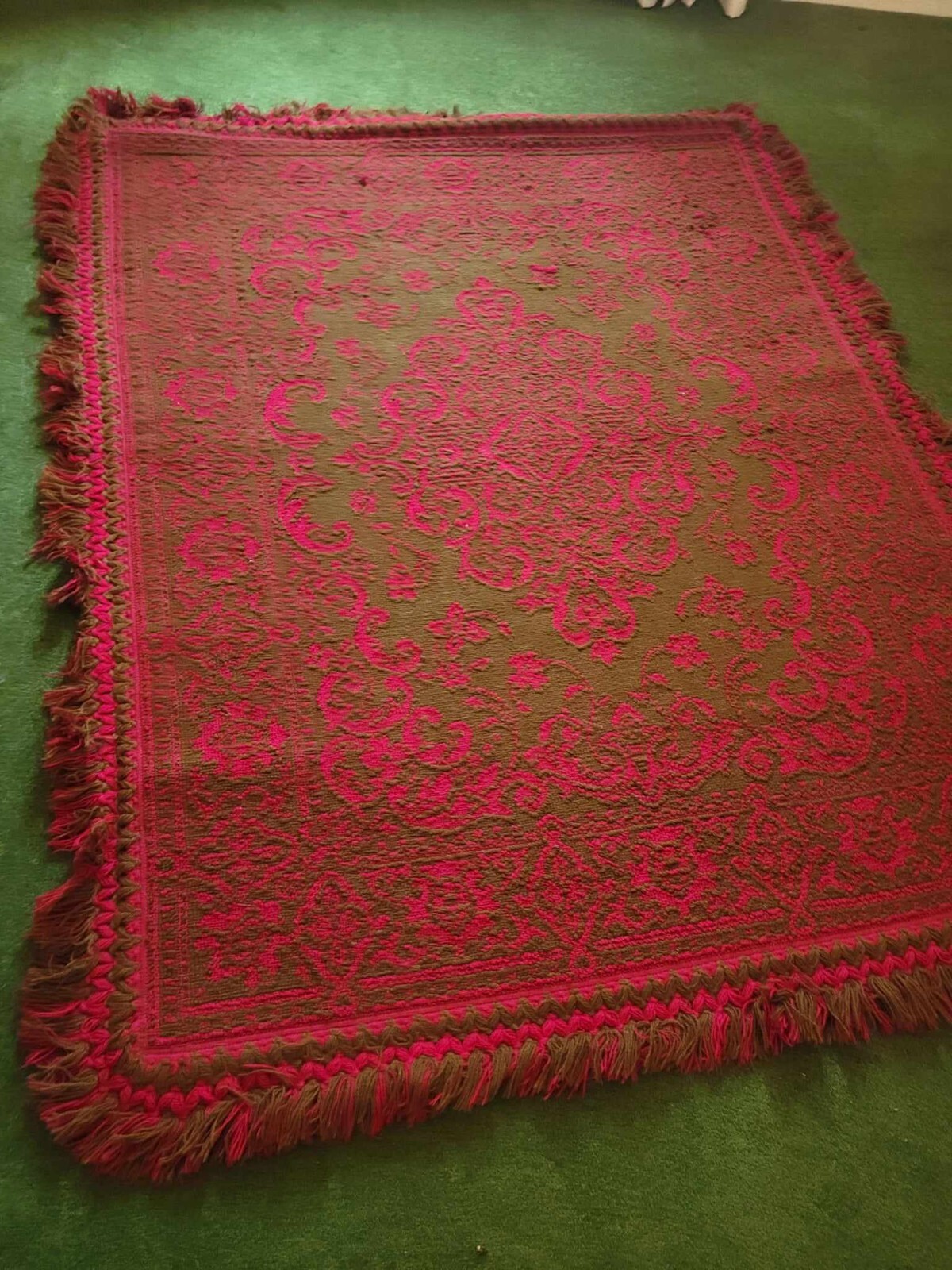 VTG Red ORIGINAL KARASTAN AMERICAN MADE WOOL RUG Fiesta Olive 64" x 80" Shag gallery
